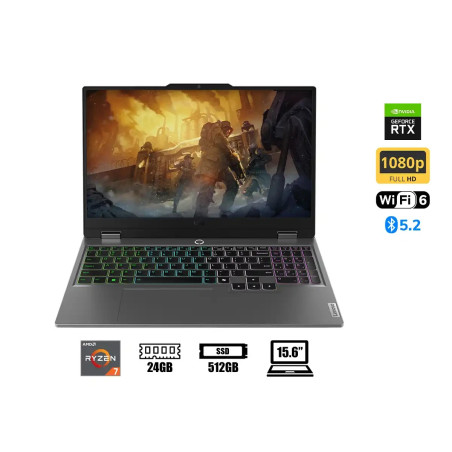 LAPTOP LENOVO LOQ 15 15ARP9 83JC008GLM AMD RYZEN 7 7435HS / 24GB RAM / 512GB SSD / 15.6” FHD  / NVIDIA RTX 4050 6GB / FREEDOS