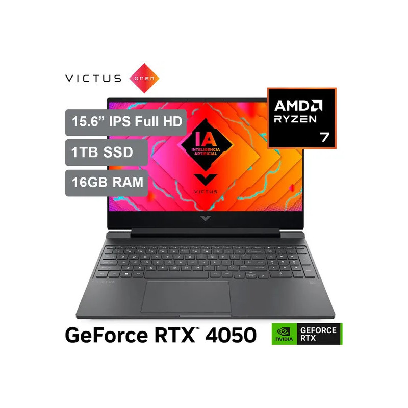LAPTOP GAMER HP VICTUS 15-FB2019LA/ AMD RYZEN 7 8840H/ NVIDIA GEFORCE RTX 4050/16GB RAM/SSD 1TB / 15.6