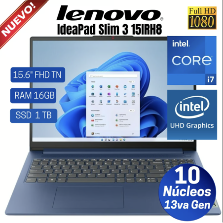 LAPTOP LENOVO IDEAPAD SLIM 3 15IRH8 ( 83EM00ADLM ) | INTEL CORE I7-13620H  | RAM 16GB  | SSD 1TB | PANTALLA 15.6"  | FREE DOS