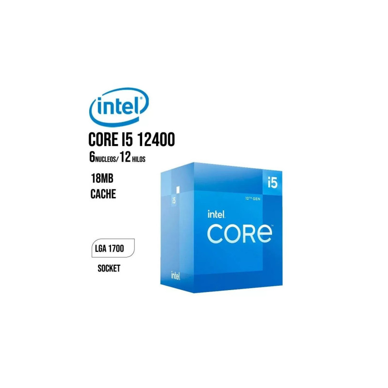 PROCESADOR INTEL CORE I5-12400, 2.50/4.40GHZ 18MB SMART CACHÉ, LGA1700, 117W, INTEL 7(10NM)