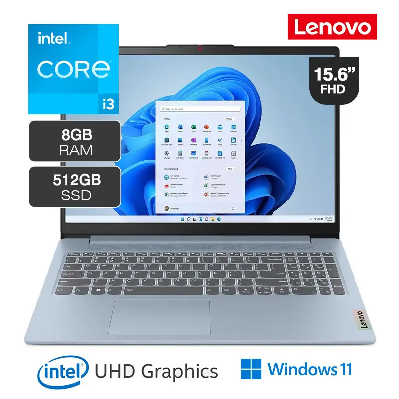 LAPTOP LENOVO IDEAPAD SLIM 3 15IAN8 15.6" FHD TN CORE i3-N305 1.8/3 - 8GHz LPDDR5- 512GB SSD - W11 HOME | 82XB0032LM