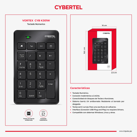 TECLADO CYBEREL NUMERICO K301W VORTEX WIFI