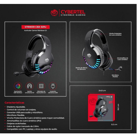 AURICULAR GAMER RAINBOW CYBERTEL STRIKER CBX 501U 5.1 USB