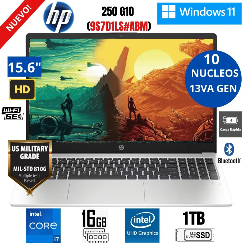 LAPTOP HP 250 G10 I7-1355U/RAM 16GB/ SSD 1TB/ 15.6/ FREE/ 9S7D1LS