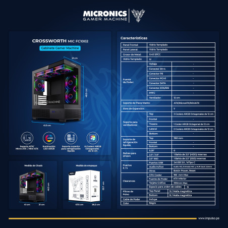 CASE MICRONICS CROSSWORTH MIC FC1002 ARGB SIN FUENTE VIDRIO TEMPLADO MID TOWER