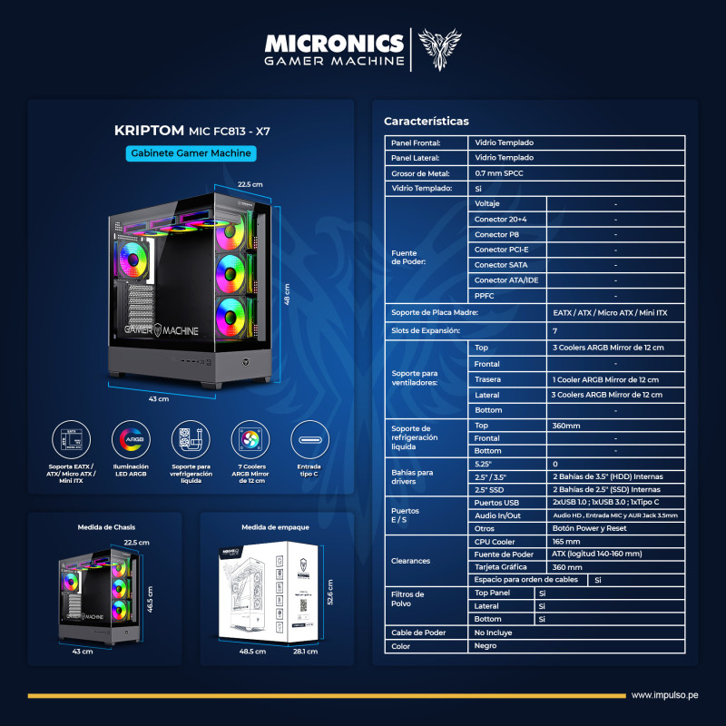 CASE GAMER KRIPTON MIC FC813-X7, ARGB , 7FAN, S/F BLACK