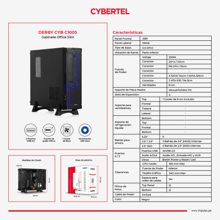 CASE SLIM GABINETE PSU 230W DERBY CYB C1005 P8 2FAN CYBERTEL