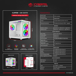 CASE GAMER CLIPPER WHITE CBX5007W GABINETE 5FAN ARGB CYBERTEL
