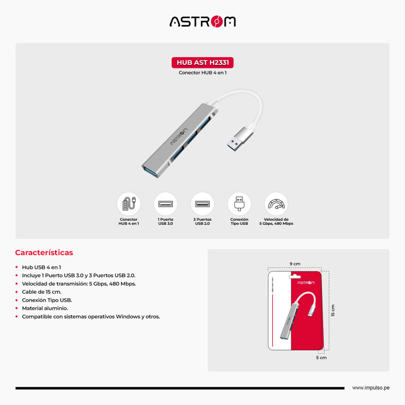HUB USB 4 PUERTOS ASTROM H2331
