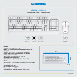 KIT NORTON WHITE MIC T100w TECLADO + MOUSE USB MICRONICS