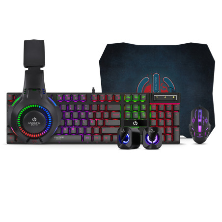 KIT GAMER BRAVIO5 ENT G1000-5 TECLADO + MOUSE + AURICULAR + PARLANTE + PAD MOUSE ENKORE