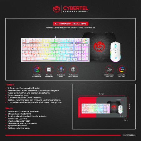 KIT TECLADO MOUSE PADMOUSE STRIKER GRAY WHITE RAINBOW CBX GT1802W SWITCH BROWN