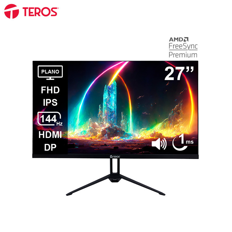 MONITOR PLANO TEROS TE-2714S, 27" FHD IPS, 144HZ, 1MS, HDMI, DP, AUDIO OUT, PARLANTES