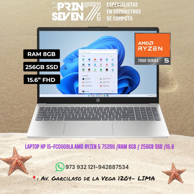 Laptop HP 15-FC0009LA AMD RYZEN 5 752OU/ RAM 8GB / 256GB SSD / 15.6''