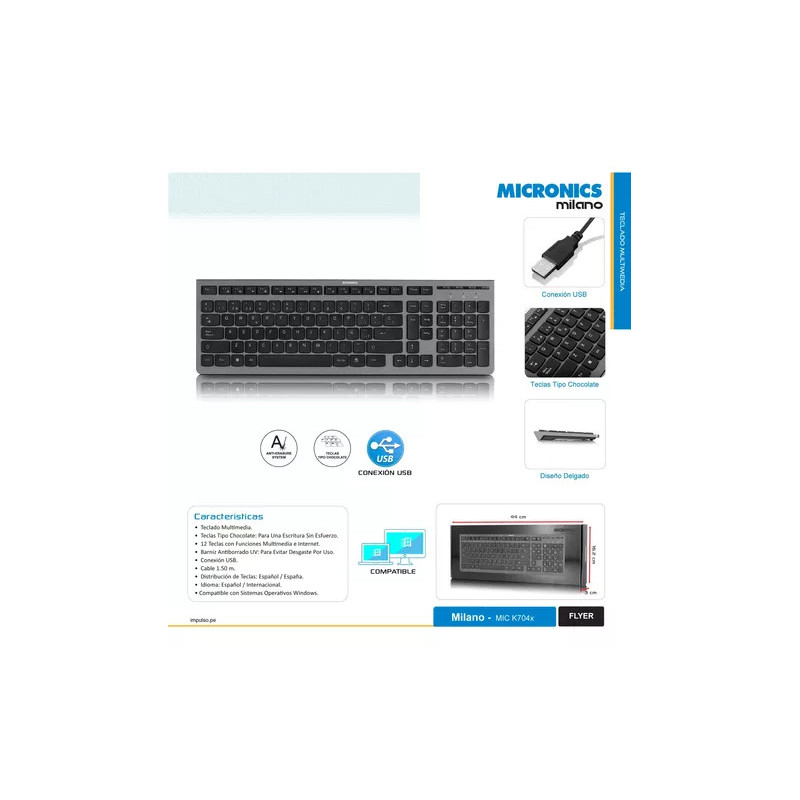 TECLADO MICRONICS MILANO MIC K704X TECLAS TIPO CHOCOLATE