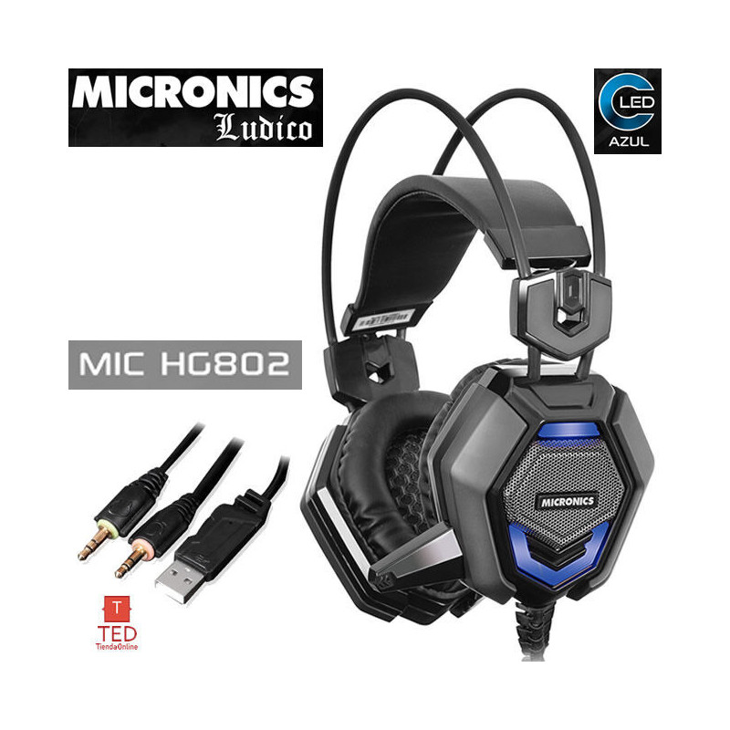 AUDIFONO GAMER LUDICO MIC HG802+P4 LED ED C/ MICRO MICRONICS