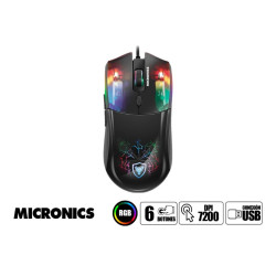 MOUSE MICRONICS NEON GAMER MACHINE, ILUMINACION RGB, 7 BOTONES, HASTA 7200 DPI