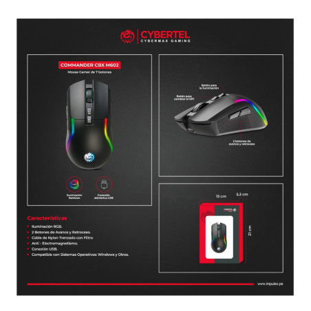 MOUSE GAMER STRIKER CBX M601 USB RGB 7B CYBERTEL