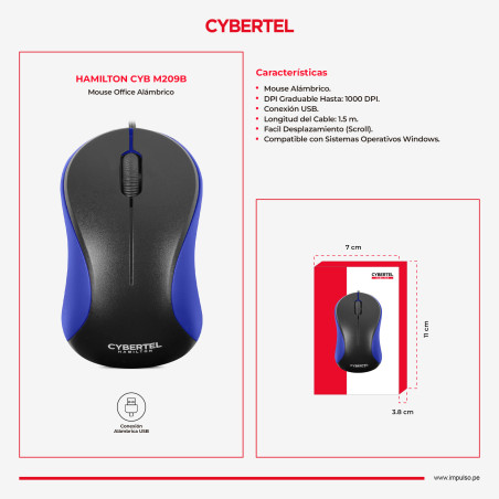 MOUSE ALAMBRICO HAMILTON - CYB M209B