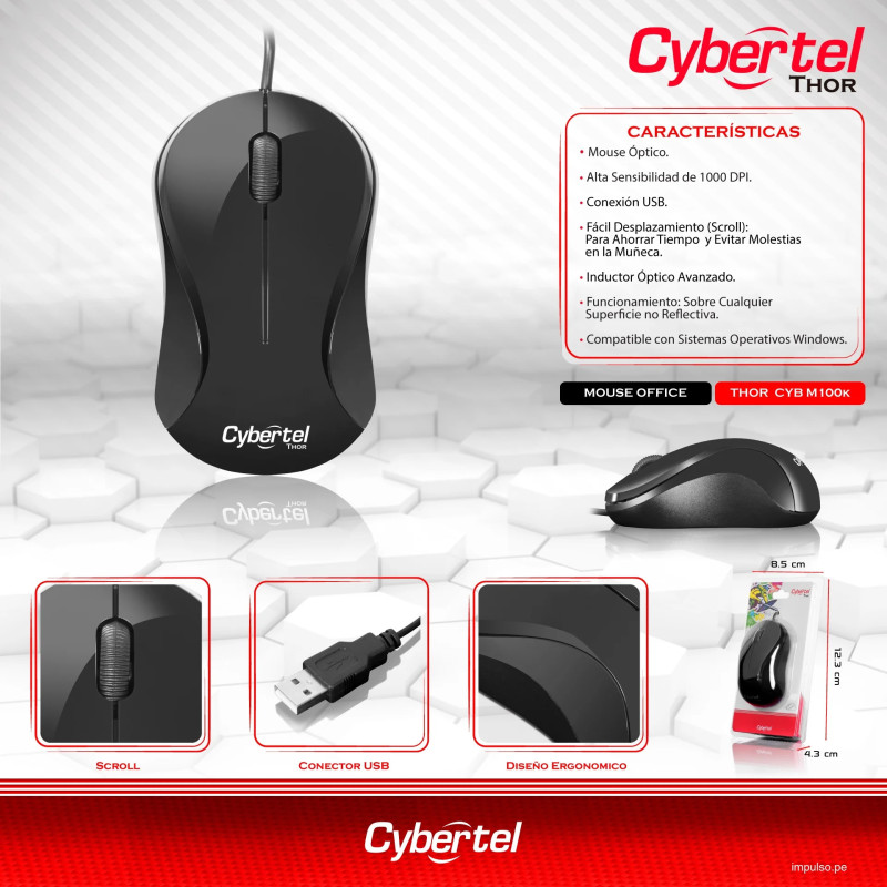 MOUSE USB CYBERTEL THOR BLK CYB M100K