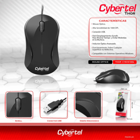 MOUSE USB CYBERTEL THOR BLK CYB M100K