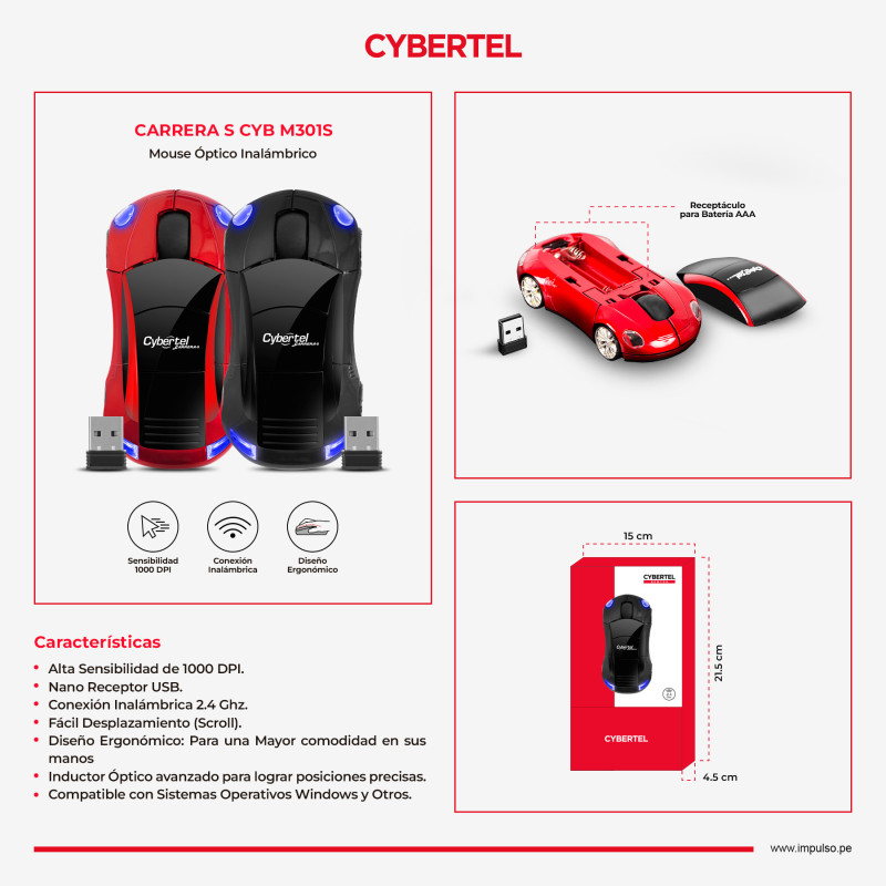 MOUSE INALAMBRICO CYBERTEL CARRERA  CYB M301S WIRELESS