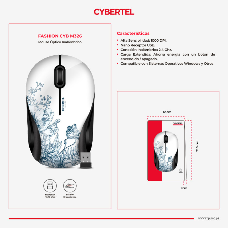 MOUSE  INALAMBRICO CYBERTEL FASHION CYB M326 WF