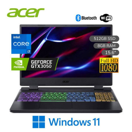 LAPTOP GAMER ACER AN515-58-72EY I7-12650H / RAM 16GB/ 512GB SSD/ T. VIDEO RTX 3050 4GB /15.6 FHD 144HZ/ WINDOWS 11