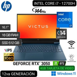 LAPTOP GAMER HP VICTUS 16-D1007LA INTEL CORE I7 12700H 16.1 FHD IPS 144Hz / RAM 16GB / SSD 512GB /RTX3050 4GB/ W11