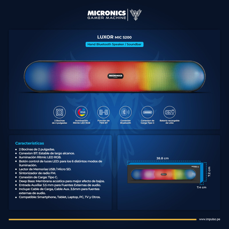 PARLANTE PORTATIL MICRONICS LUXOR - MIC S200
