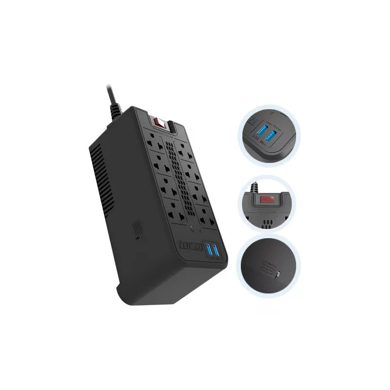 ESTABILIZADOR FORZA FVR-1222 USB 1200VA/600W 8 TOMAS BLACK