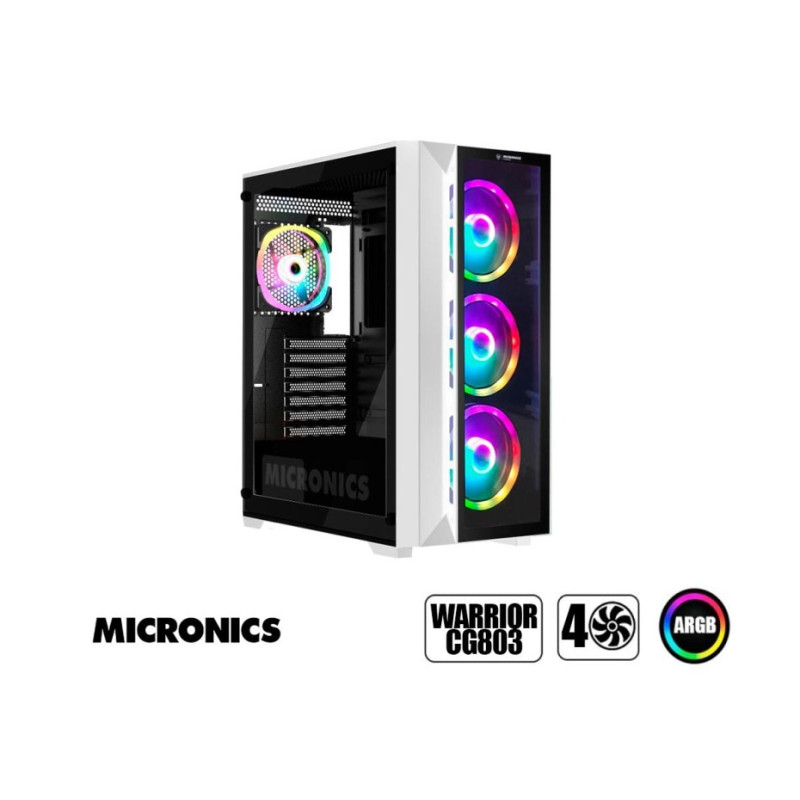 CASE MICRONICS WARRIOR MIC CG803 BLACK 4 COOLERS ARGB SIN FUENTE VIDRIO TEMPLADO USB 3.0/USB 2.0