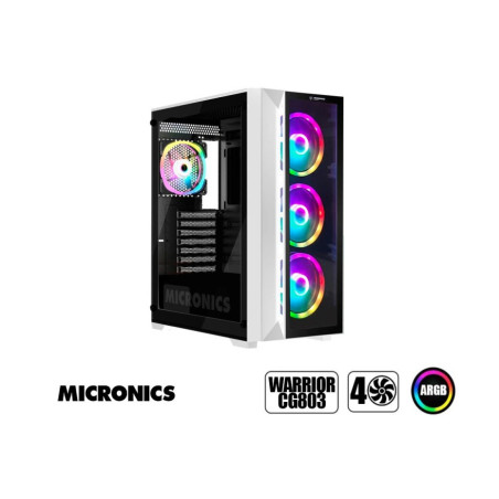 CASE MICRONICS WARRIOR MIC CG803 BLACK 4 COOLERS ARGB SIN FUENTE VIDRIO TEMPLADO USB 3.0/USB 2.0