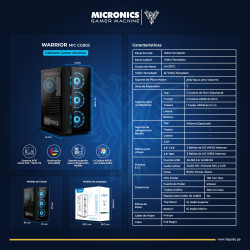 CASE MICRONICS WARRIOR MIC CG803 BLACK 4 COOLERS ARGB SIN FUENTE VIDRIO TEMPLADO USB 3.0/USB 2.0