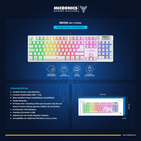 TECLADO MICRONICS MIC K709W NEON+WHITE USB