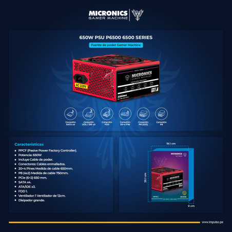 FUENTE DE PODER ATX MIC P6500 650W CON CABLE EN CAJA MICRONICS