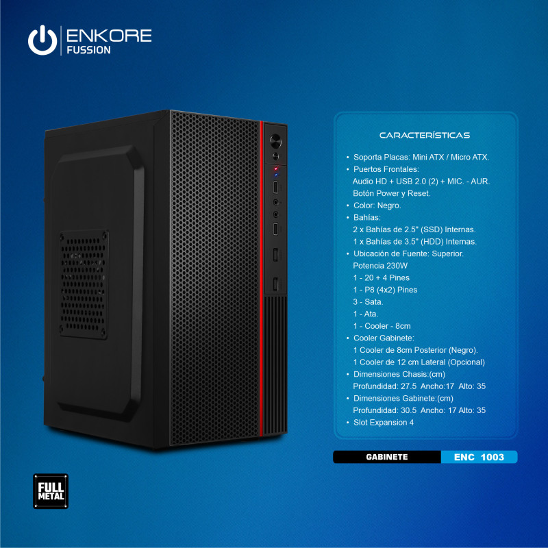 CASE ENKORE FUSION BLACK ENC 1003 CON FUENTE 230W 1 FAN USB 3.0/USB 2.0