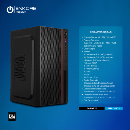 CASE ENKORE FUSION BLACK ENC 1003 CON FUENTE 230W 1 FAN USB 3.0/USB 2.0